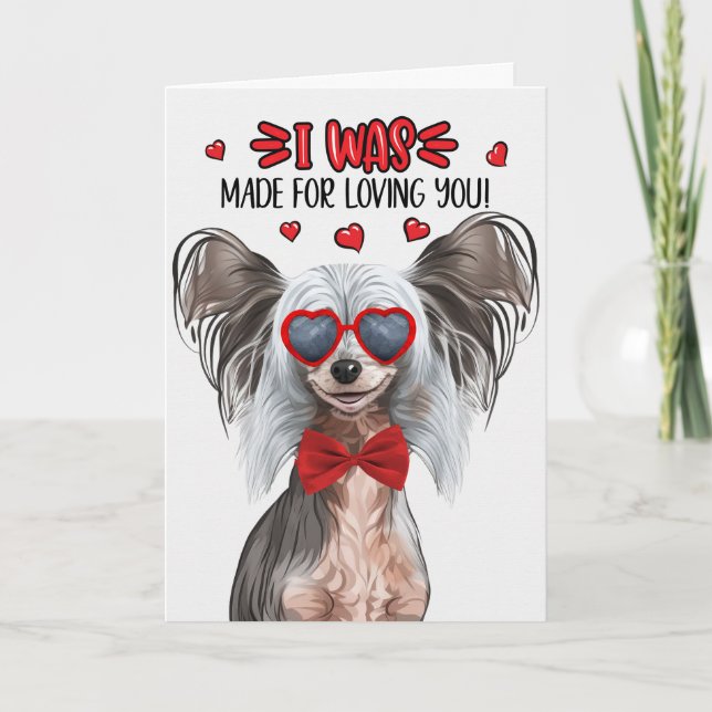 Tarjeta Festiva Perro sin pelo de crema china te ama San Valentín (Anverso)
