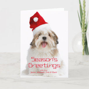 Tarjeta Festiva Perro sonriente de Lasa Apso que lleva el gorra de