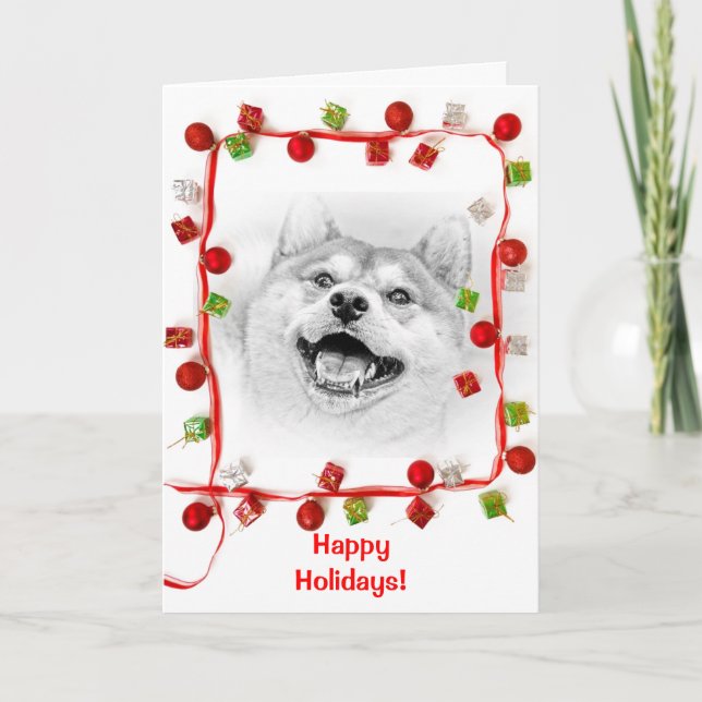 Tarjeta Festiva Perro sonriente de Shiba Inu (Anverso)