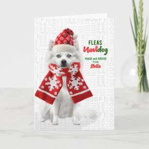 Tarjeta Festiva Perro Spitz Japonés Divertidas Pulgas Navidog con