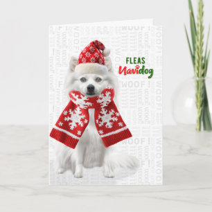 Tarjeta Festiva Perro Spitz Japonés Divertidas Pulgas Navidog Navi
