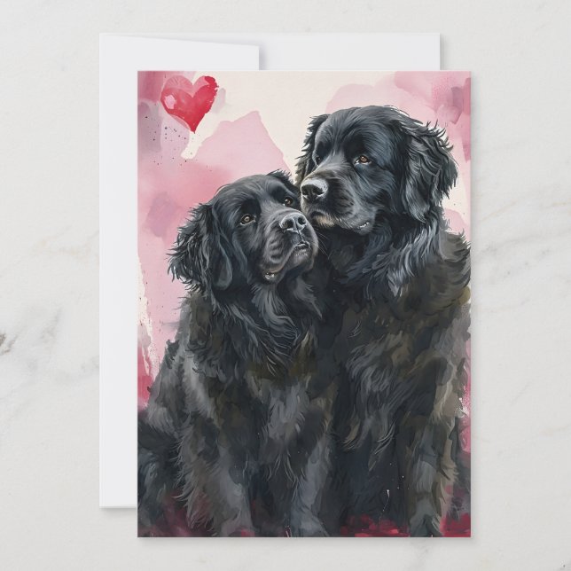 Tarjeta Festiva perro Terranova día de San Valentín  (Anverso)