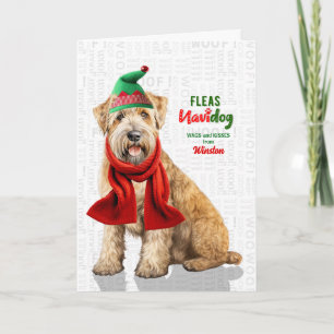 Tarjeta Festiva Perro Terrier Trigo Locos Pulgas Navidog con Nombr
