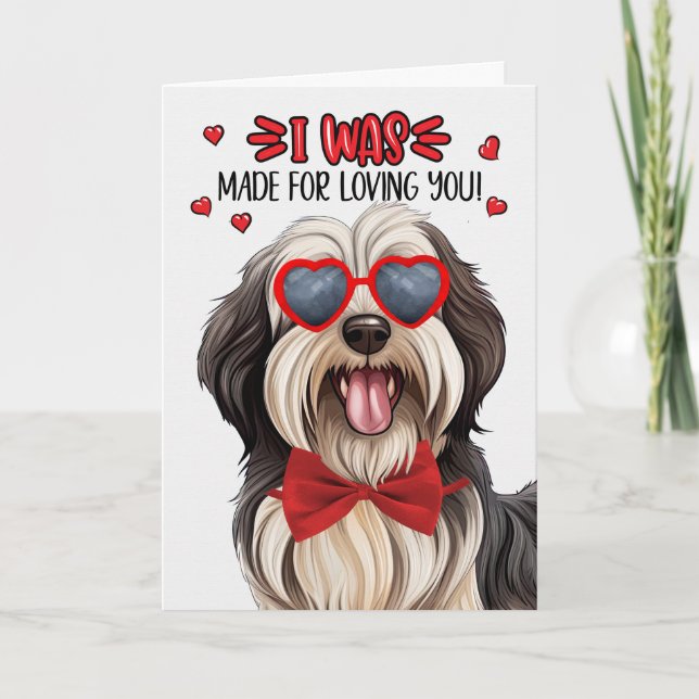 Tarjeta Festiva Perro tibetano aterrador hecho para amarte San Val (Anverso)