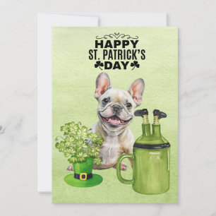 Tarjeta Festiva Perro toro francés St. Patrick's Day Gorra y cerve