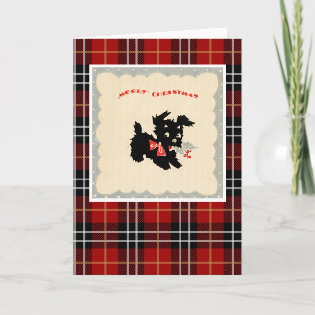 Tarjeta Festiva Perro vintage navideño (Anverso)
