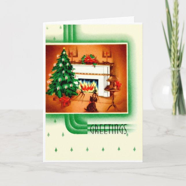 Tarjeta Festiva Perro vintage navideño (Anverso)