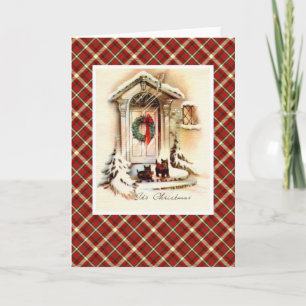 Tarjeta Festiva Perro vintage navideño