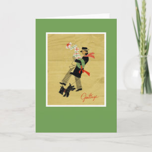 Tarjeta Festiva Perro vintage navideño