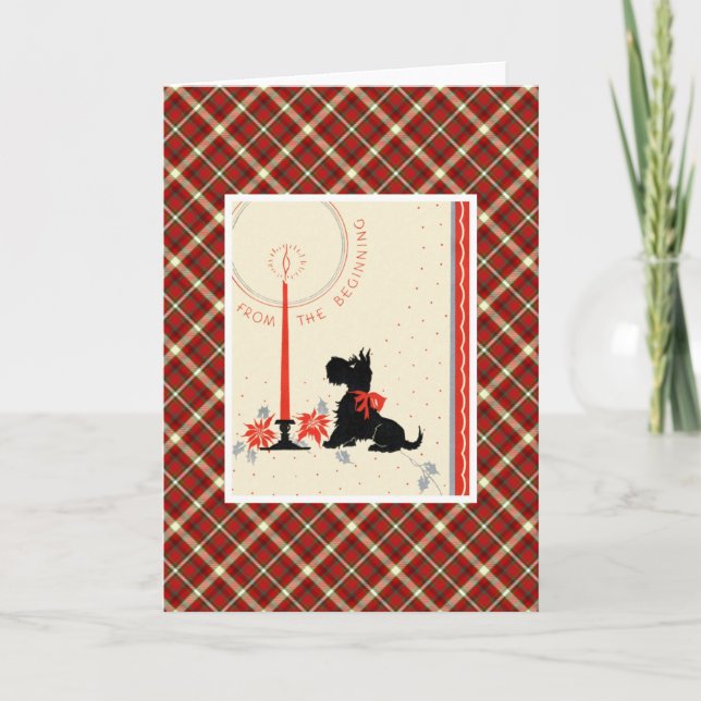 Tarjeta Festiva Perro vintage navideño (Anverso)