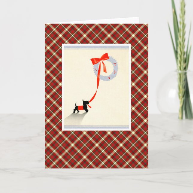Tarjeta Festiva Perro vintage navideño (Anverso)