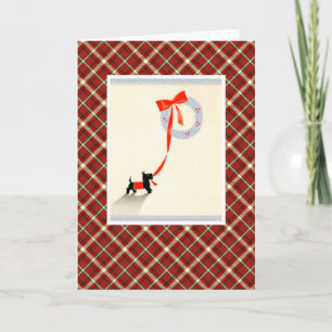Tarjeta Festiva Perro vintage navideño