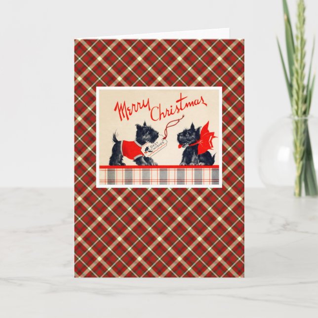 Tarjeta Festiva Perro vintage navideño (Anverso)