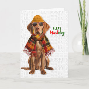 Tarjeta Festiva Perro Vizsla Elegante Navidog Divertidas Pulgas Na