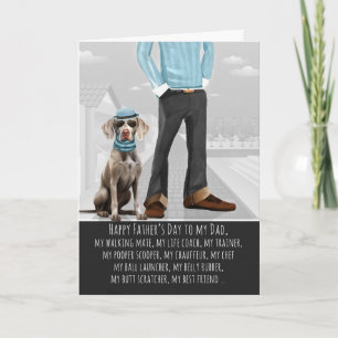 Tarjeta Festiva Perro Weimaraner y Papá Divertido Día del Padre