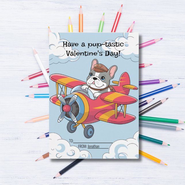 Tarjeta Festiva Perro y avión en El día de San Valentín de niños n (Subido por el creador)