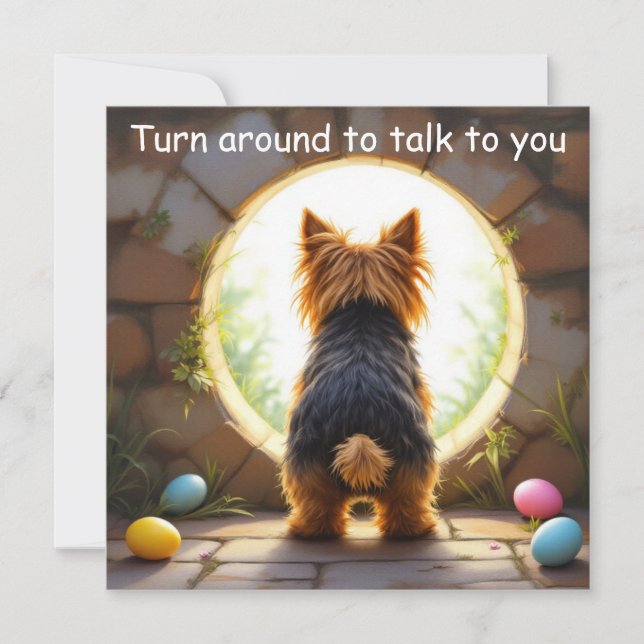 Tarjeta Festiva Perro Yorkshire Terrier - con nombre familiar (Anverso)