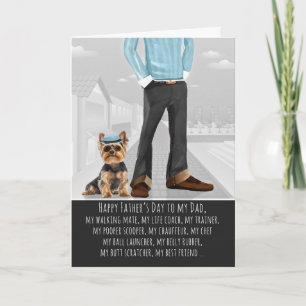 Tarjeta Festiva Perro Yorkshire Terrier y Papá Divertido Día del P