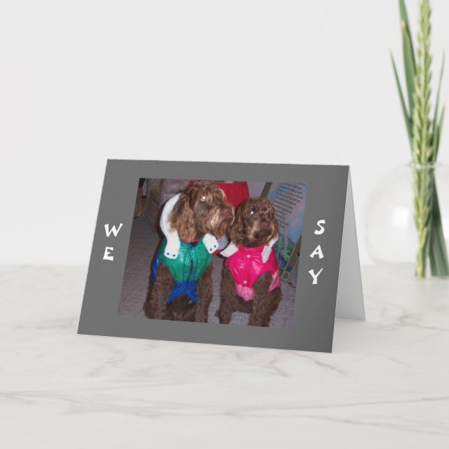 TARJETA FESTIVA PERROS ADORABLES DICEN ARF (MERRY NAVIDAD) (Anverso)