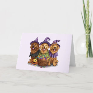 Tarjeta Festiva Perros brujos Retriever dorados de Halloween