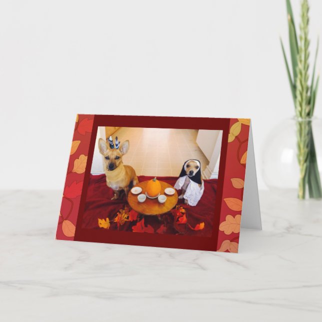 Tarjeta Festiva Perros de Acción de Gracias (Anverso)