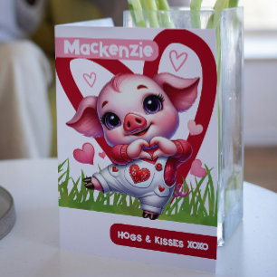 Tarjeta Festiva Perros de cerdo y besos personalizados San Valentí