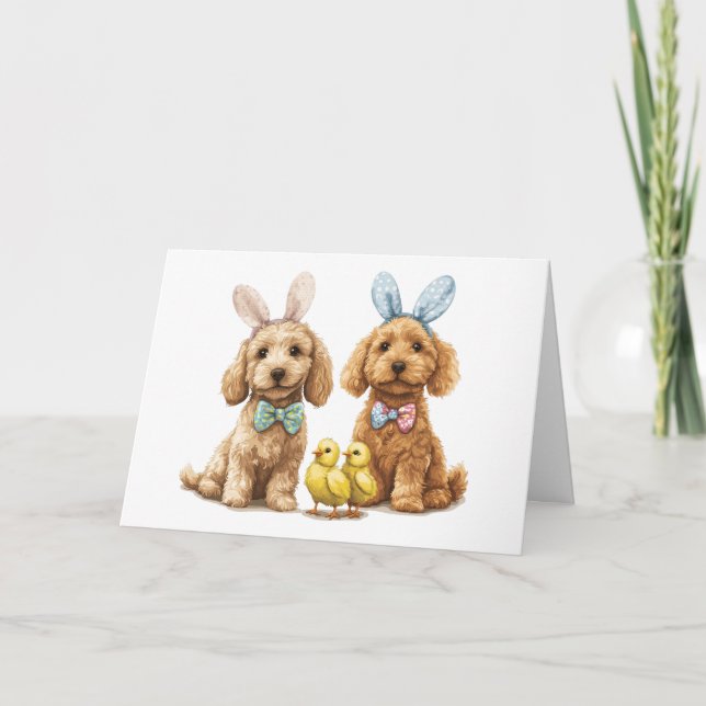 Tarjeta Festiva Perros de Easter Goldendoodle (Anverso)