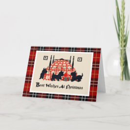 Tarjeta Festiva Perros de época navideña