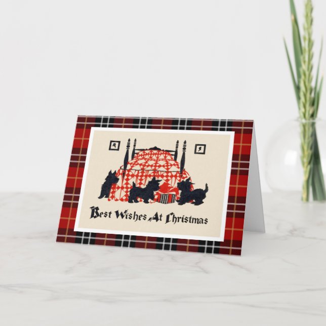 Tarjeta Festiva Perros de época navideña (Anverso)