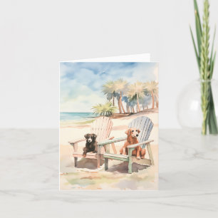 Tarjeta Festiva Perros de escena de playa en pasteles de las silla