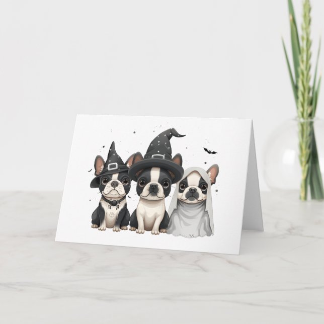 Tarjeta Festiva Perros de Halloween Boston Terrier (Anverso)