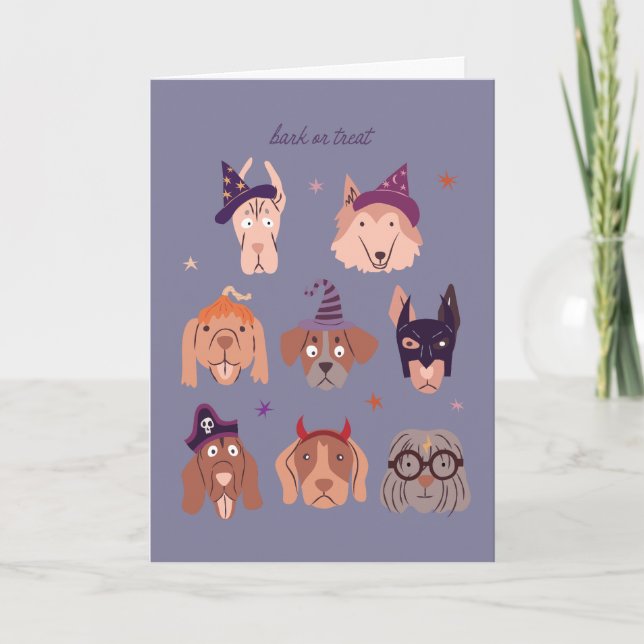 Tarjeta Festiva Perros de Halloween de Bark o Treat (Anverso)