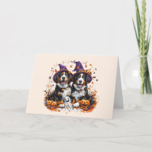 Tarjeta Festiva Perros de montaña berneses de Halloween Bruja Fant
