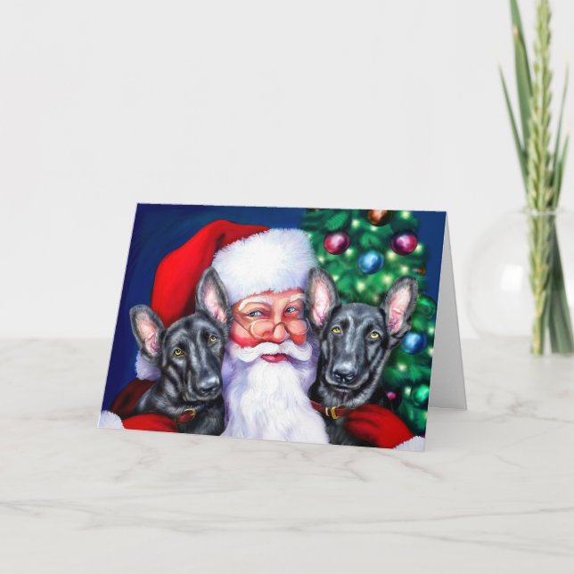 Tarjeta Festiva Perros de oveja de la Alemania Negra de Santa (Anverso)