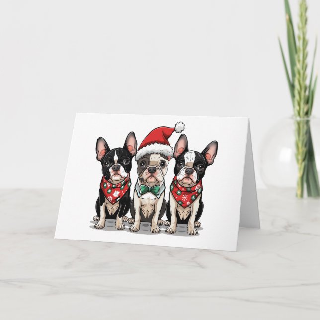 Tarjeta Festiva Perros del Boston Terrier (Anverso)