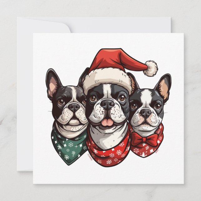 Tarjeta Festiva Perros del Boston Terrier (Anverso)