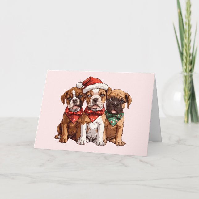 Tarjeta Festiva Perros del Boxer navideño (Anverso)