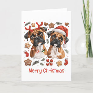 Tarjeta Festiva Perros del Boxer navideño