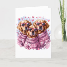 Tarjeta Festiva Perros del día de San Valentín Golden Retriever