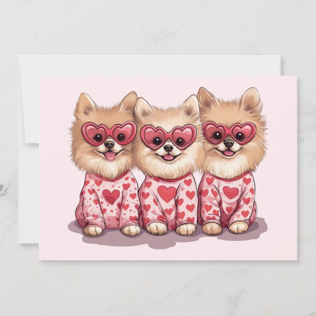 Tarjeta Festiva Perros día de San Valentín Pomeranian (Anverso)