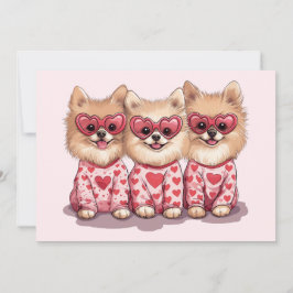 Tarjeta Festiva Perros día de San Valentín Pomeranian