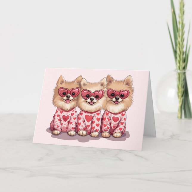 Tarjeta Festiva Perros día de San Valentín Pomeranian (Anverso)