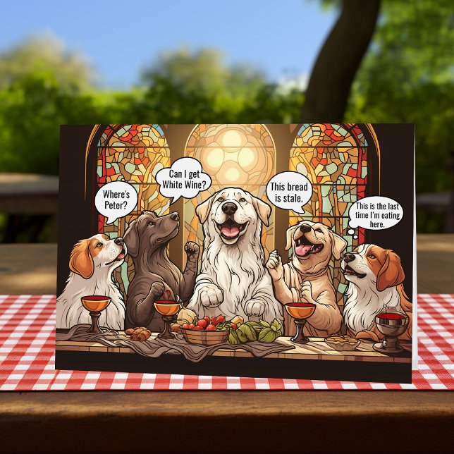 Tarjeta Festiva Perros divertidos la última Pascua de la Cena (Funny Easter card - The dogs last supper.)