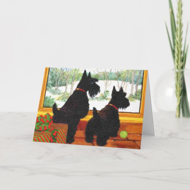 Tarjeta Festiva Perros Específicos En Navidades - Esperando A Sant (Anverso)