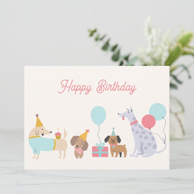 Tarjeta Festiva Perros fiestas coloridos (Anverso de pie)