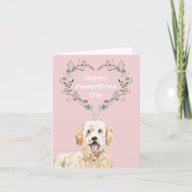 Tarjeta Festiva Perros Golden Doodle San Valentín (Anverso)
