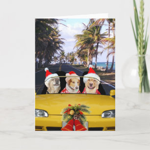 Tarjeta Festiva Perros/Labios en descapotable w/Santa Hats