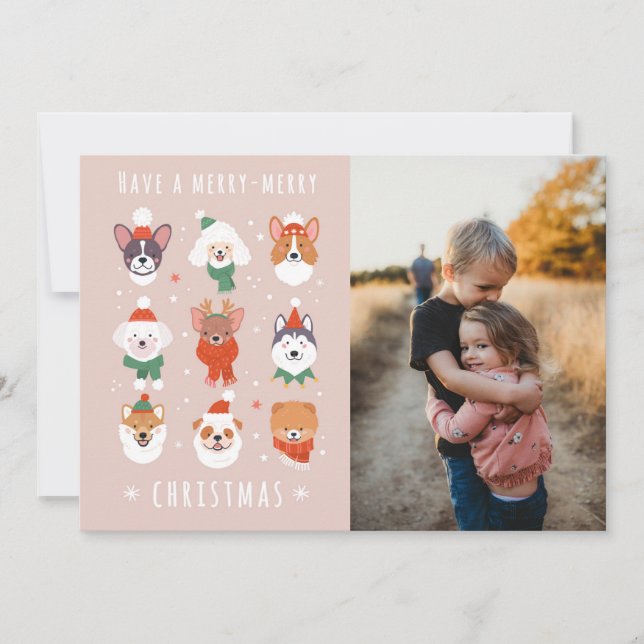 Tarjeta Festiva Perros Navideños Felices (Anverso)