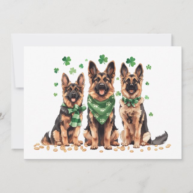 Tarjeta Festiva Perros pastor alemanes del día de San Patricio (Anverso)
