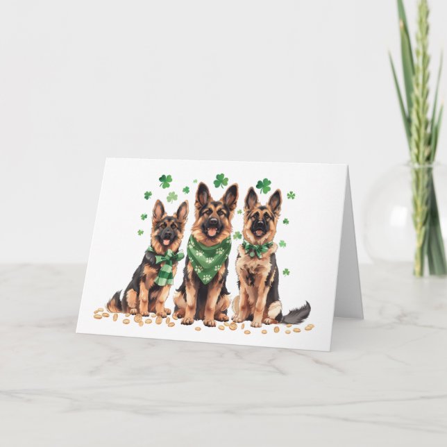 Tarjeta Festiva Perros pastor alemanes el día de San Patricio (Anverso)